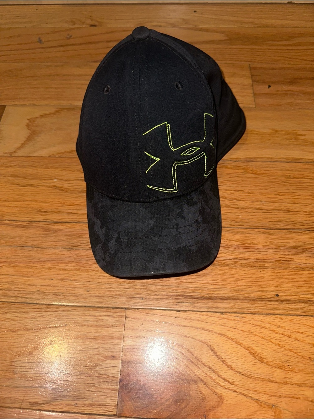 Under Armour Black Cap with Neon Yellow Outline Logo